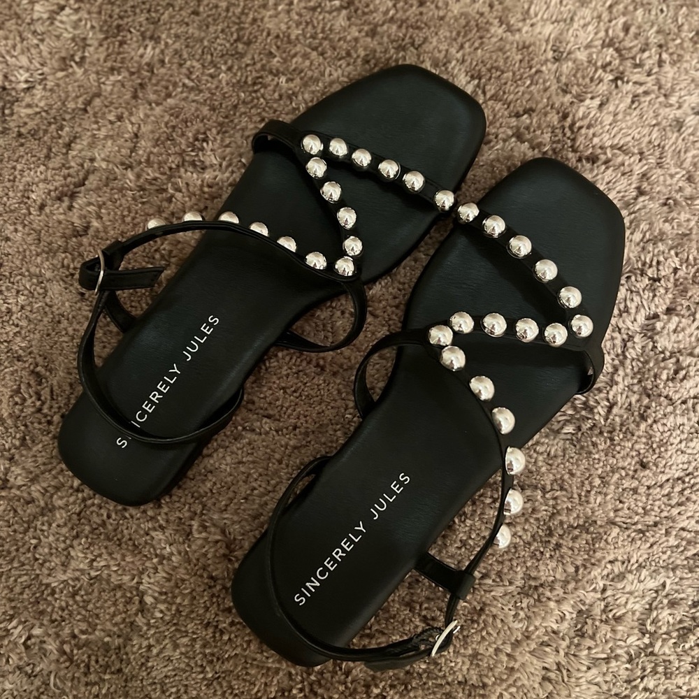 Black sandals with silvers beads